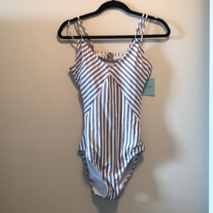 NEW! Cupshe gray and white striped swimsuit